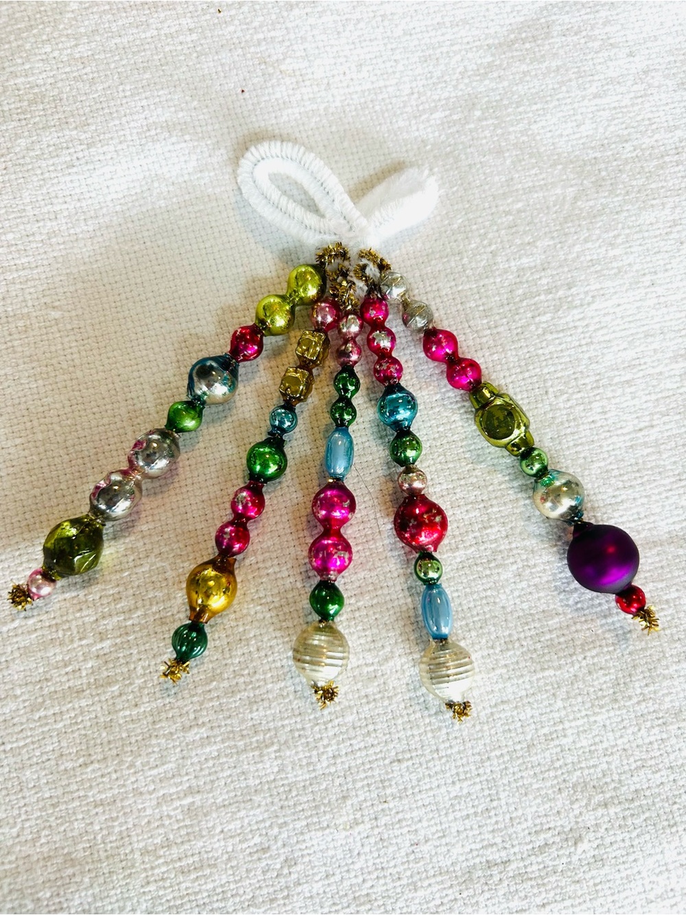 Mini Vintage Repurposed  holiday Christmas ornaments, mercury Glass bead icicle